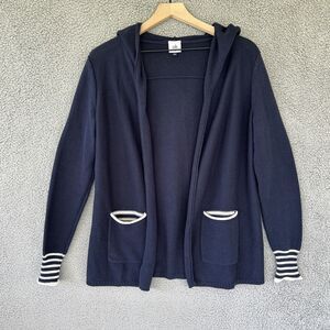 Cabi Sweater XS Hooded Open Cardigan Pockets Navy Nautical Classic Prep Jacket